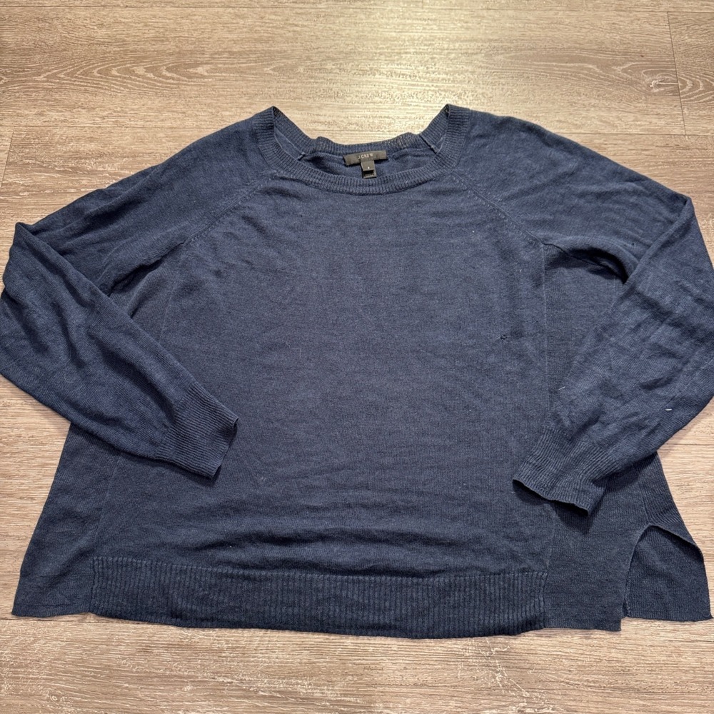 J Crew Sweater Women S Blue 100% Linen Lightweight Breathable Costal Preppy